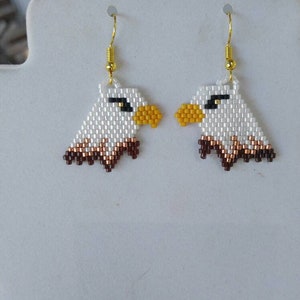 Beaded Bald Eagle Earrings: Indigenous Style Boho Jewelry
