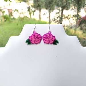 Beautiful Native American Style Beaded Pink Rose Flower Earrings Southwestern, Boho, Peyote Brick Stitch Great Gift image 5