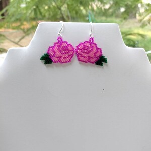 Beautiful Native American Style Beaded Pink Rose Flower Earrings Southwestern, Boho, Peyote Brick Stitch Great Gift image 4