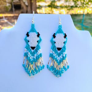 Indigenous Style Beaded White Buffalo Earring in Turquoise and Silver Delica Beads Southwestern, Hippie, Native Great Gift