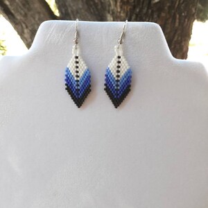 Native American Style Beaded Blue and White Small Feather Earring Southwestern, Bohemian, Hippie, Brick Gypsy, Great Gift ready to ship image 8