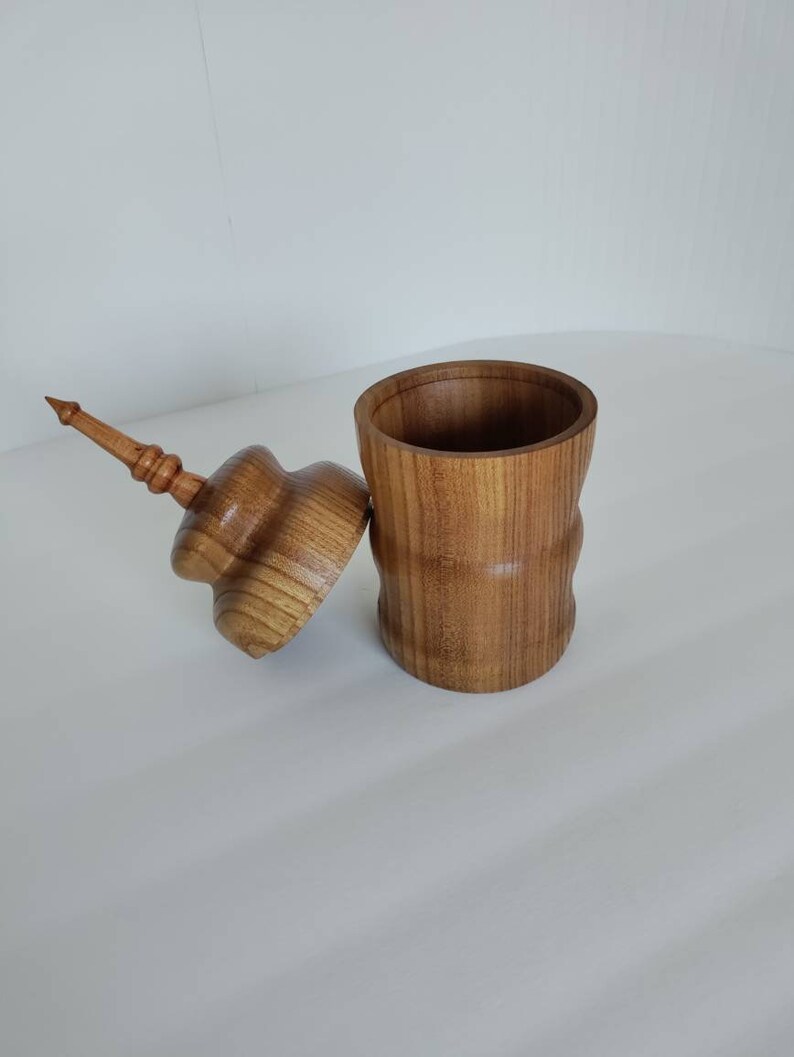 Lathe Turned Elm Lidded Pet Urn Vessel With Acacia Finial Etsy