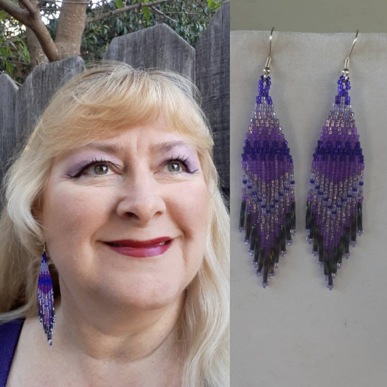Native American Style Beaded Purple Earrings Boho Etsy