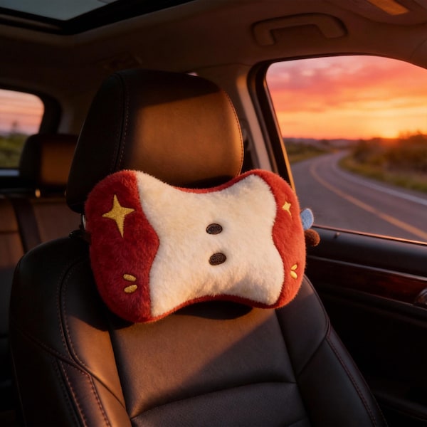 Cute Apple Car Neck Pillow,Plush Headrest Cushion,Kawaii Auto Interior Decor,Soft Travel Neck Support, Funny Car Seat Accessory,New car gift