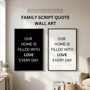 Lámina decorativa con cita sobre el amor familiar, estilo minimalista para el hogar, tipografía cursiva, descarga instantánea.