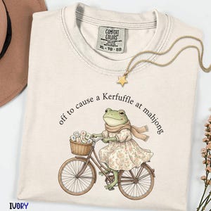 Off To Cause A Kerfuffle At Mahjong Comfort Colors® Shirt, Sarcastic Meme Frog Riding Bike Tee, Mental Health Awareness Gift |