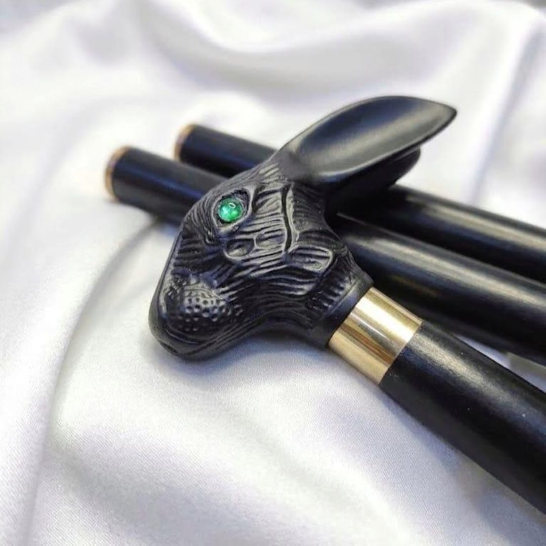 Black Rabbit Handle Walking Cane – Victorian Gothic Style, Emerald ...