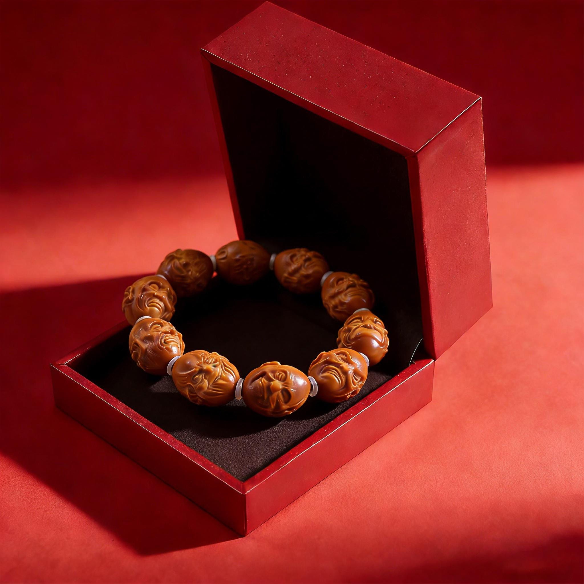 Handcrafted Chinese Buddhist Texture Natural Olive Pit Bracelet