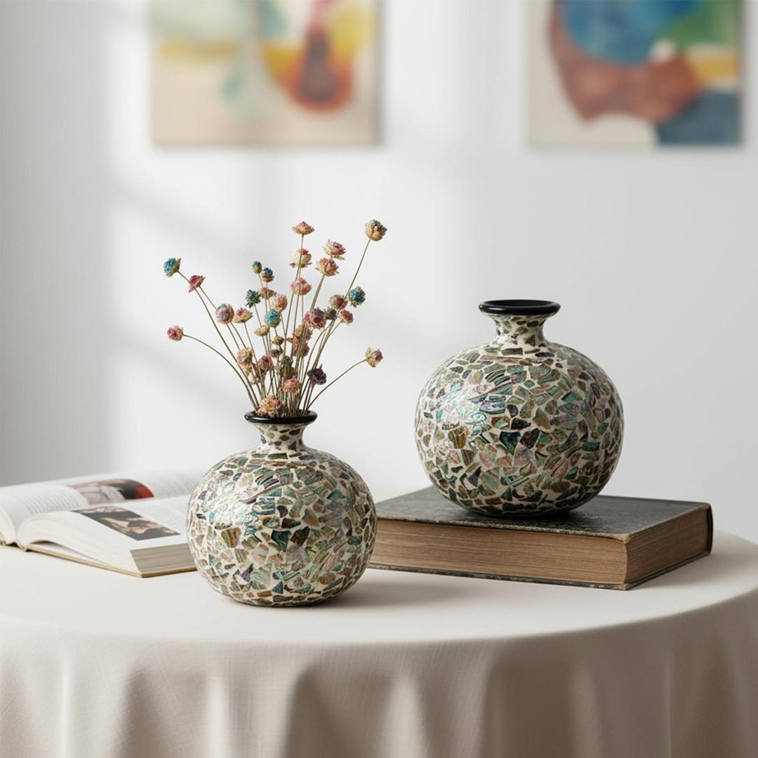 Mosaic Mother of Pearl Vase, Handmade Ceramic Flower Vase - Etsy