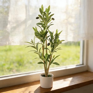 Tall Artificial Olive Tree with Ceramic Pot, Realistic Home Decor
