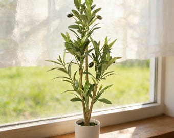 Großer künstlicher Olivenbaum mit Keramiktopf, realistisches Wohndekor