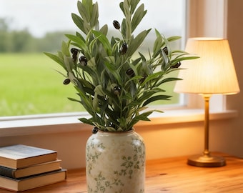 Ramas de olivo artificiales, tallos de vegetación realistas, decoración DIY para el hogar (juego de 4)