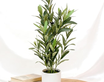 Tall Artificial Olive Tree with Ceramic Pot, Realistic Home Decor