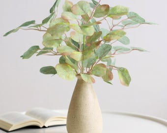 Faux Eucalyptus Plant in Beige Ceramic Vase, 12 Inch