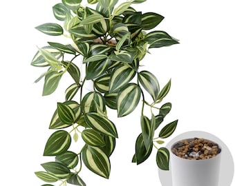 Artificial Hanging Plants, Faux Realistic Silk Greenery with Plastic Pot Fake Potted Plants for Shelf Tabletop Cabinet Window Bedroom