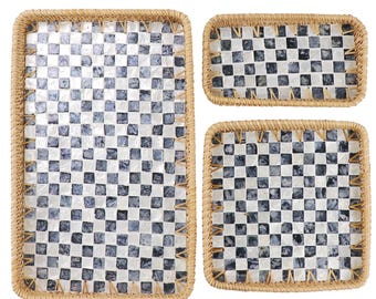 Rond rotan dienblad met parelmoer inleg, decoratief rieten dienblad met houten basis, geweven dienbladen voor brood, fruit en koffieblad