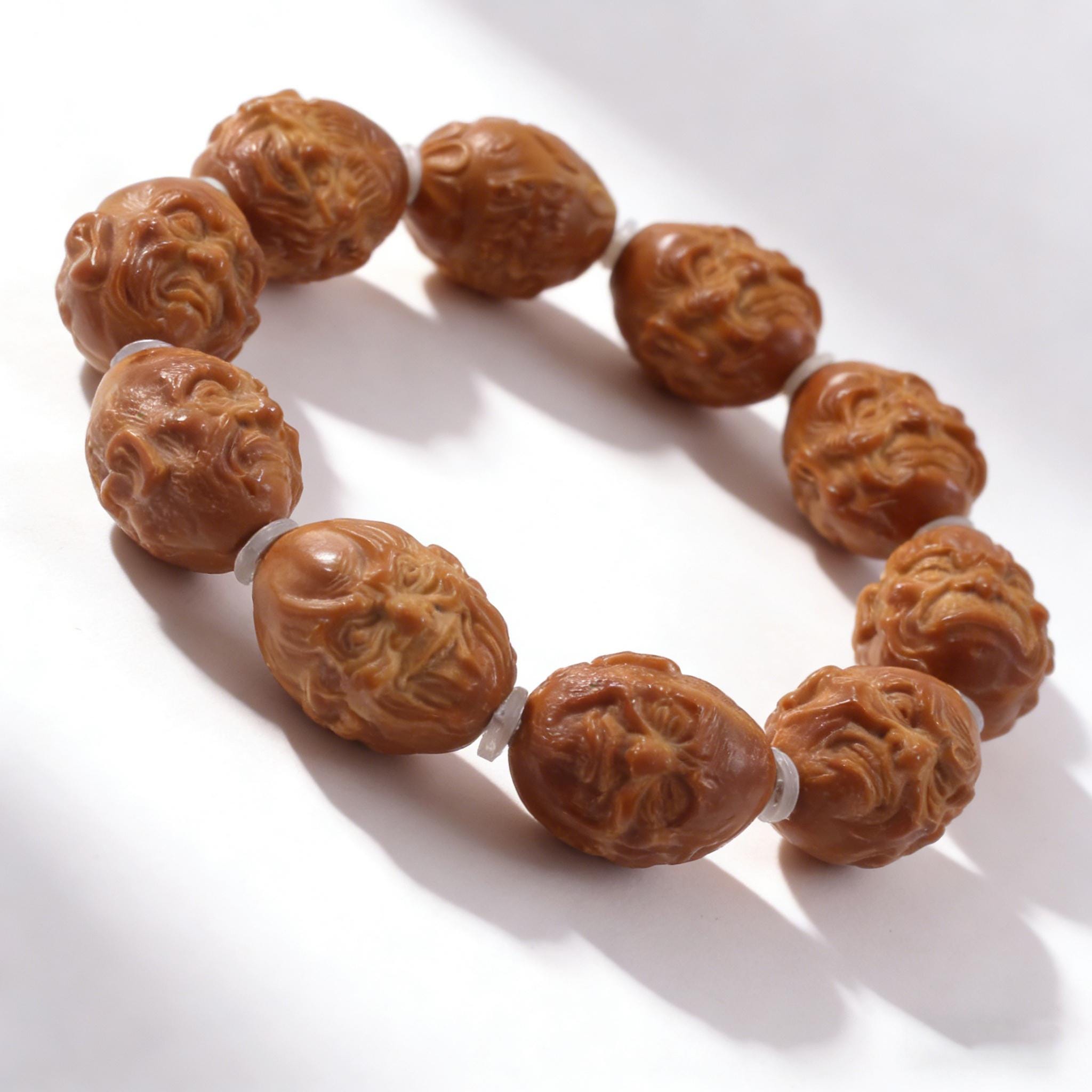 Handcrafted Chinese Buddhist Texture Natural Olive Pit Bracelet