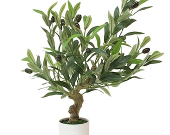 Alto albero di ulivo artificiale con vaso in ceramica, arredamento realistico per la casa