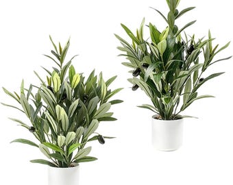 2 plantas artificiales de olivo en maceta, 40 cm de follaje artificial con maceta, plantas verdes artificiales