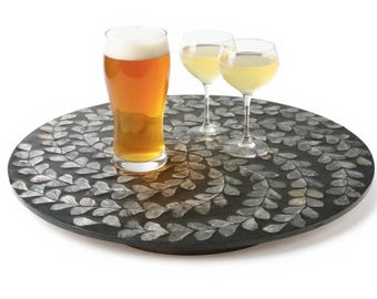 Bandeja redonda de conchas de nácar Lazy Susan, decoración bohemia (35 cm)