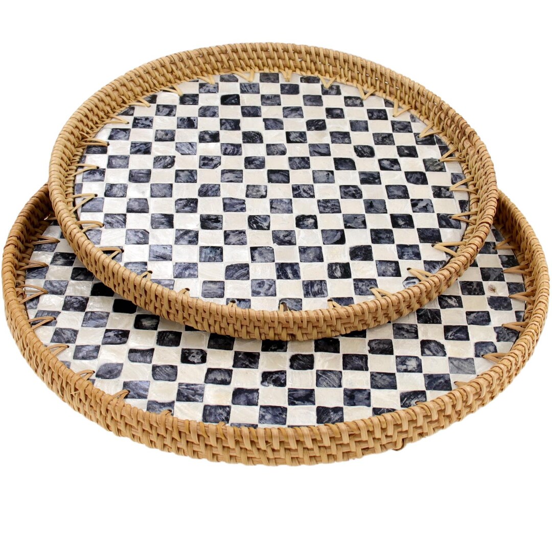 Round Rattan Tray With Mother-of-pearl Inlay, Coffee Table Decorative ...