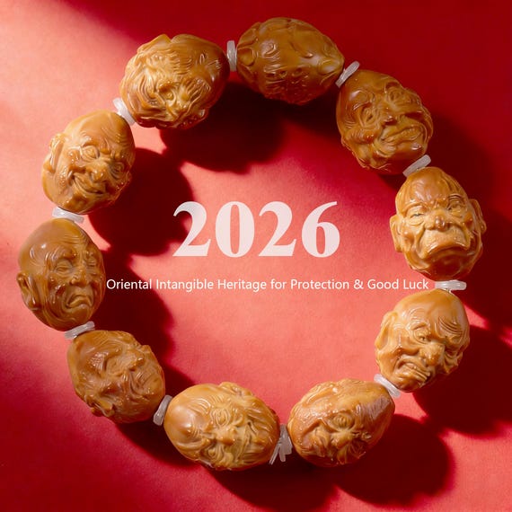 Handcrafted Chinese Buddhist Texture Natural Olive Pit Bracelet