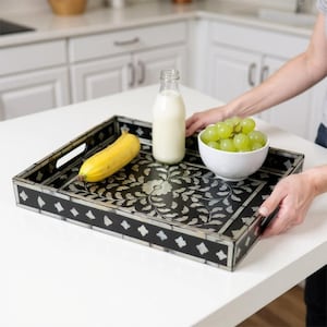 Handmade Mother of Pearl Serving Tray, Ottoman Table Decor