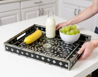 Handmade Mother of Pearl Serving Tray, Ottoman Table Decor