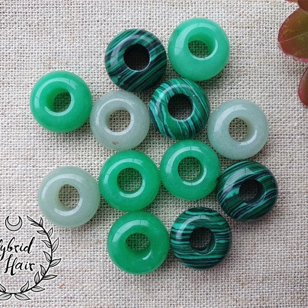 Gemstone dreadlock bead set of 3 Jade Malachite Green Aventurine dreadlock jewlery