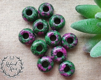 Gemstone Anyolite Ruby Zoisite Set Of 2 Beads Goth Wicca Hair jewellery