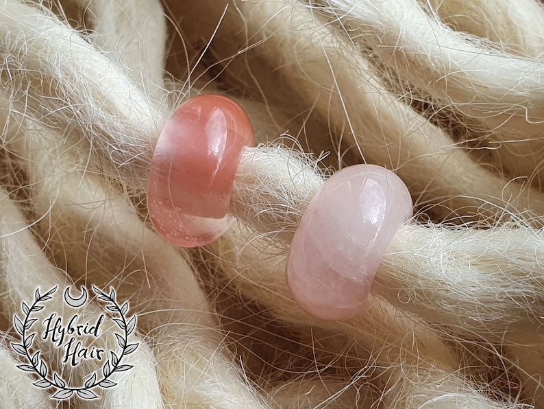 Rose Quartz Gemstone Dreadlock Bead set of 2 Dread Jewelry Accessories image 4