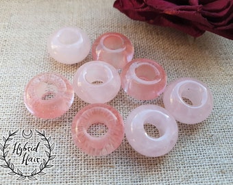 Rose Quartz Gemstone Dreadlock Bead set of 2 Dread Jewelry Accessories