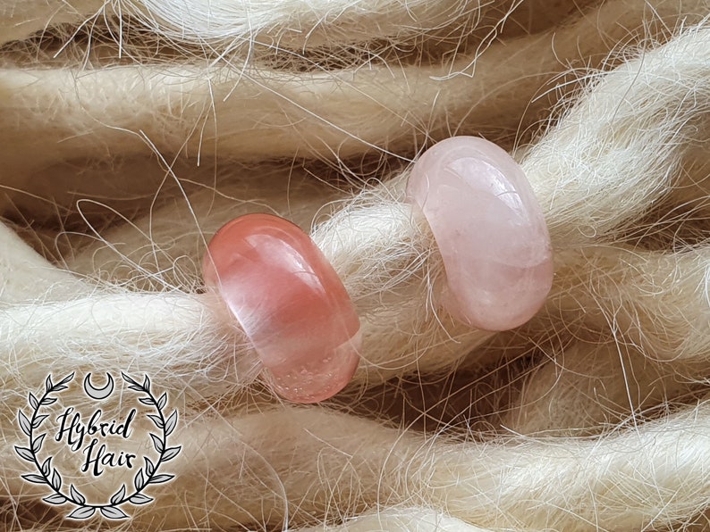 Rose Quartz Gemstone Dreadlock Bead set of 2 Dread Jewelry Accessories image 3