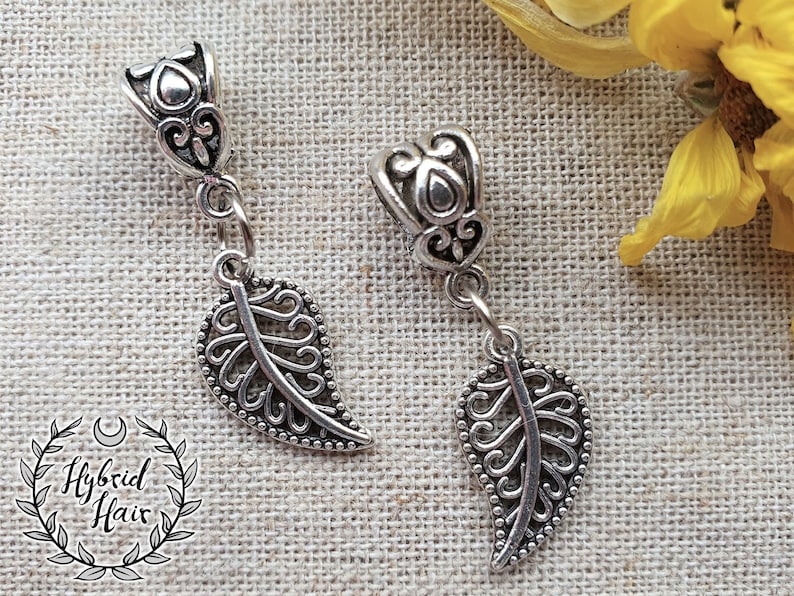 Dreadlock bead Dread Accessories Dreadlock Jewelry cuff charm dreads ethnic nature leaf bead silver image 2