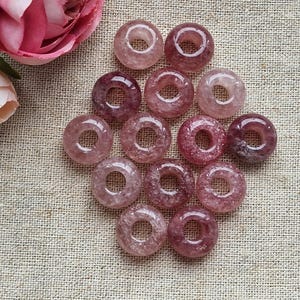 Strawberry Rose Quartz set of 2 dreadlock beads dread Jewellery accessories gemstone crystal  bead charm cuff goth wicca
