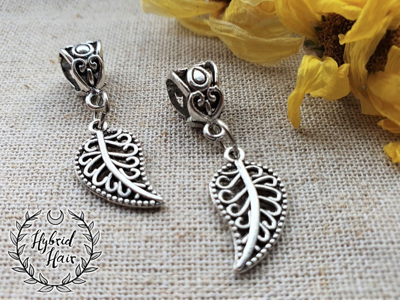 Dreadlock bead Dread Accessories Dreadlock Jewelry cuff charm dreads ethnic nature leaf bead silver image 1