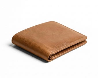 Genuine Cowhide Leather Wallet for Men, Slim Bifold RFID Card Holder, Minimalist Front Pocket Wallet, Handmade Gift for Him Brown Tan