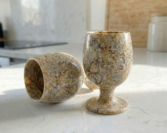 Handcrafted Natural Stone Wine Goblet Set, Velvet Gift Box