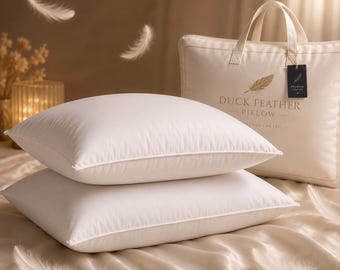 Luxury Duck Feather Bed Pillow Set | Medium Firm Neck Support, Hotel Quality (50x75cm)