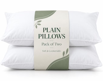 White Hollowfibre Pillows Set of 2, Soft Bed Sleeping Pillows, Plain White Pillow Pair, Comfortable Bedroom Bedding