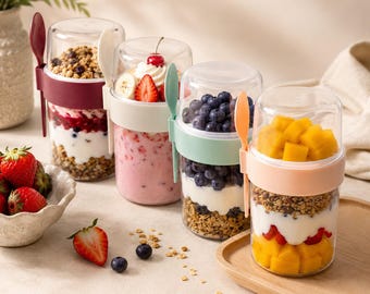 Overnight Oats Jar with Spoon, BPA Free Meal Prep Container (4 Pack)