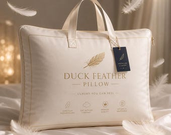 Luxury Duck Feather Bed Pillow Set | Medium Firm Neck Support, Hotel Quality (50x75cm)