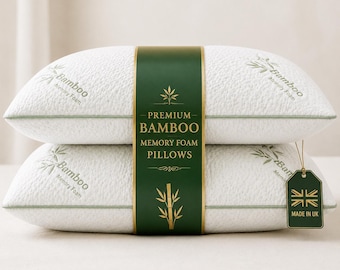 Bamboo Memory Foam Pillow, Orthopaedic Neck Support Pillow, Cooling Bamboo Cover, Side Back Sleeper Bed Pillow, Pack of 2 & 4