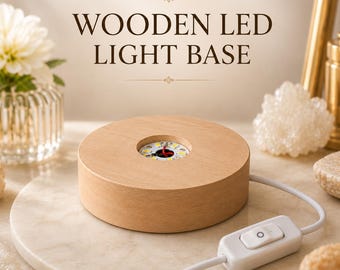 Wooden LED Light Base for Crystal Ball Display, USB Round Lamp Stand