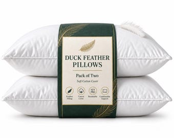 Duck Feather Pillows Pack of 2 or 4, Hotel Quality Bed Pillows, Soft Support, Side Back Sleeper, Standard 48x74cm