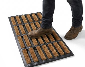 Coir Doormat Heavy Duty | Non-Slip Natural Coconut Husk | Indoor Outdoor Shoe Scraper Anti-Skid Latex Backing Front Door Mat 40x60cm 45x75cm