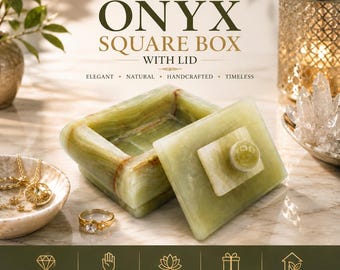 Hand Carved Green Onyx Jewelry Box, Natural Marble Trinket Box, Crystal Keepsake Storage, Ring Holder, Vanity Decor, Gift for Her