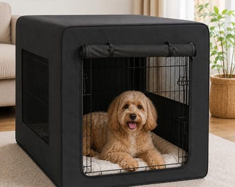 Dog Crate Cover 42 Inch, Waterproof Dog Cage Cover for Wire Crates, Breathable Blackout Kennel Cover with Mesh Window (Cover Only)