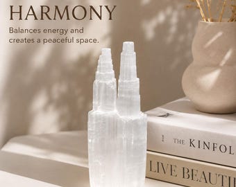 Moroccan Selenite Twin Tower, Natural White Crystal Healing Pillar, Reiki Meditation Decor, Energy Cleansing Crystal, Spiritual Gift