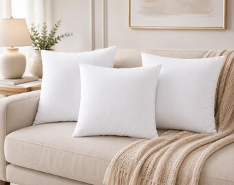 Hollow Fibre Cushion Inserts, Square Cushion Pad Filler, Soft Polycotton Cover, Sofa & Bed Throw Pillow Insert, Multiple Sizes Available